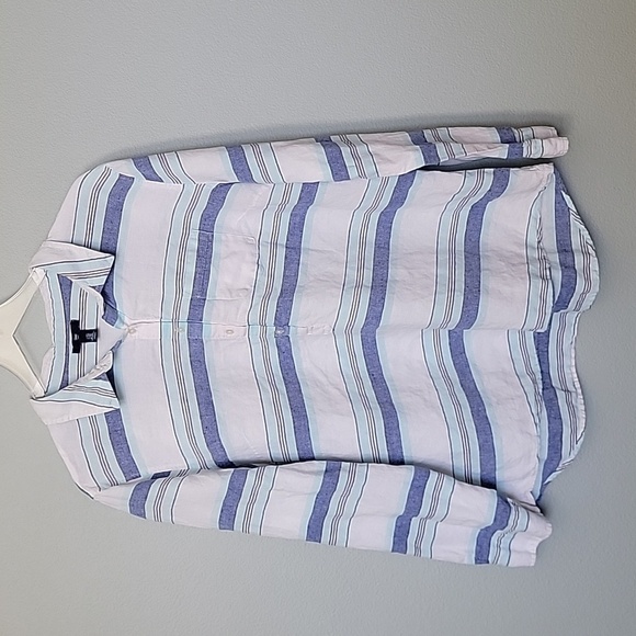 Gap Coastal Grandma linen blend striped button down shirt XXL - Picture 1 of 7